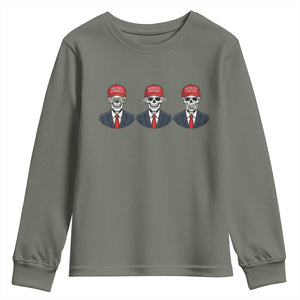 Skeleton See No Crimes Hear No Truth Youth Sweatshirt Funny Political Satire TS12 Military Green Print Your Wear
