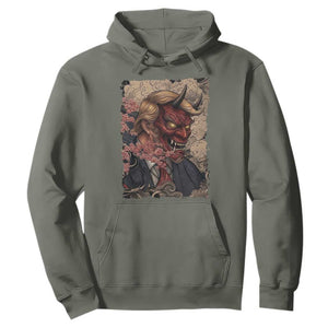 American Leader Oni Mask Japanese Ukiyoe Hoodie Political Parody Graphic TS12 Military Green Print Your Wear