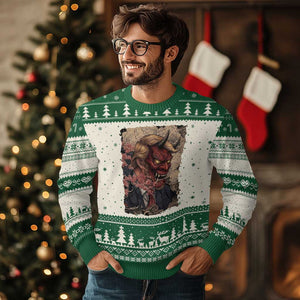 American Leader Oni Mask Japanese Ukiyoe Ugly Christmas Sweater Political Parody Graphic TS12 Beige Green Print Your Wear