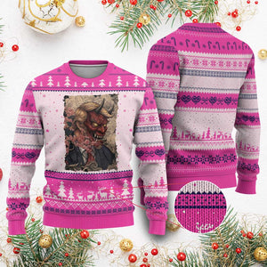 American Leader Oni Mask Japanese Ukiyoe Ugly Christmas Sweater Political Parody Graphic TS12 Hot Pink Print Your Wear