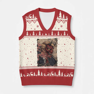 American Leader Oni Mask Japanese Ukiyoe V-Neck Knit Sweater Vest Political Parody Graphic TS12 Beige Red Print Your Wear