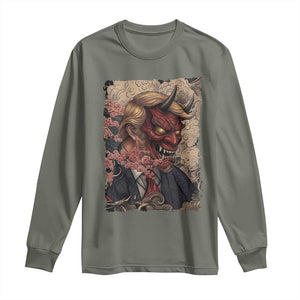 American Leader Oni Mask Japanese Ukiyoe Long Sleeve Shirt Political Parody Graphic TS12 Military Green Print Your Wear