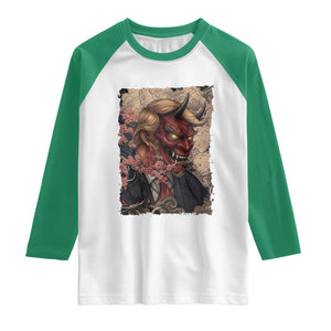 American Leader Oni Mask Japanese Ukiyoe Raglan Shirt Political Parody Graphic TS12 White Kelly Green Print Your Wear