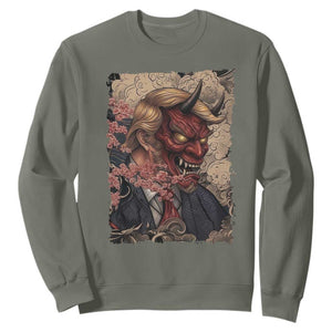 American Leader Oni Mask Japanese Ukiyoe Sweatshirt Political Parody Graphic TS12 Military Green Print Your Wear