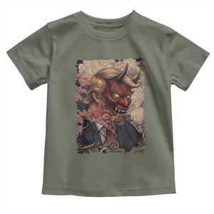 American Leader Oni Mask Japanese Ukiyoe Toddler T Shirt Political Parody Graphic TS12 Military Green Print Your Wear
