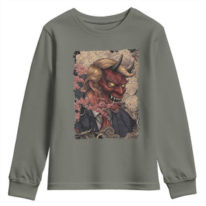American Leader Oni Mask Japanese Ukiyoe Youth Sweatshirt Political Parody Graphic TS12 Military Green Print Your Wear