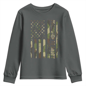 Camouflage Patriotic Dad 2026 Youth Sweatshirt USA Flag New Father Announcement TS12 Dark Heather Print Your Wear