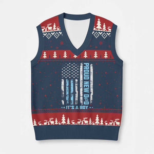 Proud New Dad Its A Boy V-Neck Knit Sweater Vest Patriotic First Fathers Day Gift TS12 Navy Red Print Your Wear