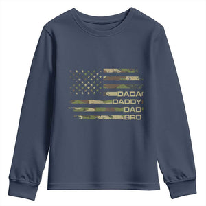 Dada Daddy Dad Bro Camo American Flag Youth Sweatshirt Patriotic Fathers Day Gift TS12 Navy Print Your Wear