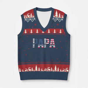 Vintage American Flag Papa The Man The Myth The Legend V-Neck Knit Sweater Vest Fathers Day Gift TS12 Navy Red Print Your Wear