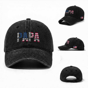 Vintage American Flag Papa The Man The Myth The Legend Washed Cotton Baseball Cap Fathers Day Gift TS12 Washed Cap Universal Fit Black Print Your Wear