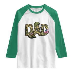 Proud Army Dad USA Flag Camo Raglan Shirt Fathers Day Gift TS12 White Kelly Green Print Your Wear