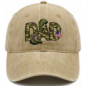 Proud Army Dad USA Flag Camo Washed Cotton Baseball Cap Fathers Day Gift TS12 Print Your Wear