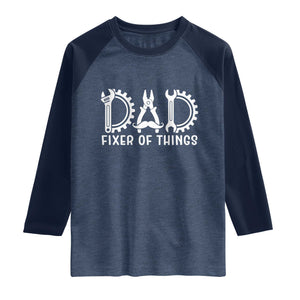 Dad Fixer Of Everything Garage Life Raglan Shirt Auto Mechanic Fathers Day Gift TS12 Heather Denim Navy Print Your Wear