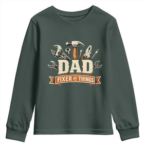 Mechanic Dad Fixer Of All Things Youth Sweatshirt Funny Auto Repair Fathers Day TS12 Dark Forest Green Print Your Wear