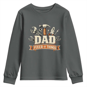 Mechanic Dad Fixer Of All Things Youth Sweatshirt Funny Auto Repair Fathers Day TS12 Dark Heather Print Your Wear