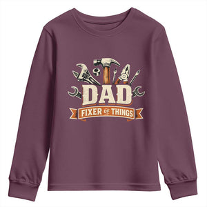 Mechanic Dad Fixer Of All Things Youth Sweatshirt Funny Auto Repair Fathers Day TS12 Maroon Print Your Wear