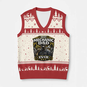 Best Mechanic Dad Ever V-Neck Knit Sweater Vest Auto Repair Fathers Day Graphic TS12 Beige Red Print Your Wear