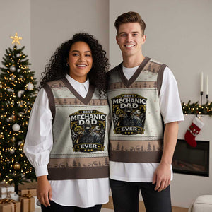 Best Mechanic Dad Ever V-Neck Knit Sweater Vest Auto Repair Fathers Day Graphic TS12 Mocha Mousse Print Your Wear