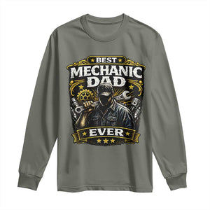 Best Mechanic Dad Ever Long Sleeve Shirt Auto Repair Fathers Day Graphic TS12 Military Green Print Your Wear
