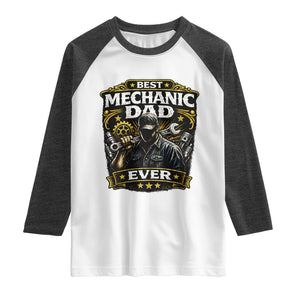 Best Mechanic Dad Ever Raglan Shirt Auto Repair Fathers Day Graphic TS12 White Heather Charcoal Print Your Wear