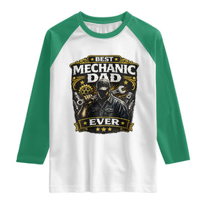 Best Mechanic Dad Ever Raglan Shirt Auto Repair Fathers Day Graphic TS12 White Kelly Green Print Your Wear