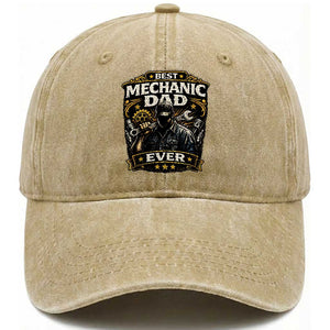 Best Mechanic Dad Ever Washed Cotton Baseball Cap Auto Repair Fathers Day Graphic TS12 Print Your Wear