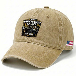 Best Mechanic Dad Ever Washed Cotton Baseball Cap Auto Repair Fathers Day Graphic TS12 Print Your Wear