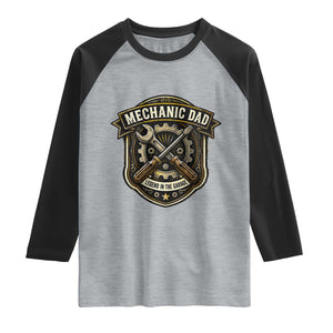Mechanic Dad Legend In The Garage Raglan Shirt Funny Auto Repair Fathers Day Gift TS12 Heather Gray Black Print Your Wear