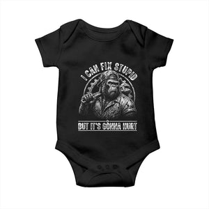 Funny Gorilla Mechanic Baby Onesie I Can Fix Stupid But Its Gonna Hurt TS12 Black Print Your Wear