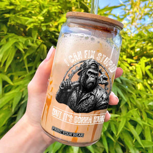 Funny Gorilla Mechanic Glass Can I Can Fix Stupid But Its Gonna Hurt TS12 Black Print Your Wear