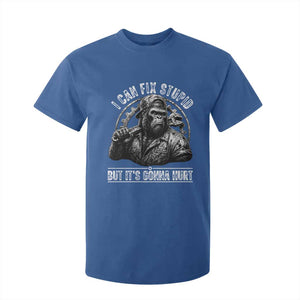 Funny Gorilla Mechanic T Shirt For Kid I Can Fix Stupid But Its Gonna Hurt TS12 Royal Blue Print Your Wear