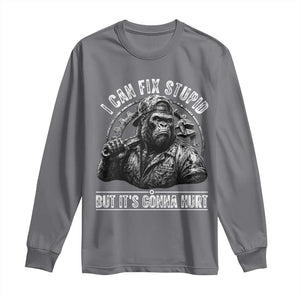 Funny Gorilla Mechanic Long Sleeve Shirt I Can Fix Stupid But Its Gonna Hurt TS12 Charcoal Print Your Wear