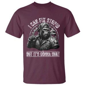 Funny Gorilla Mechanic T Shirt I Can Fix Stupid But Its Gonna Hurt TS12 Maroon Print Your Wear