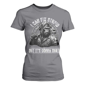 Funny Gorilla Mechanic T Shirt For Women I Can Fix Stupid But Its Gonna Hurt TS12 Charcoal Print Your Wear