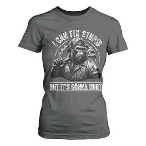 Funny Gorilla Mechanic T Shirt For Women I Can Fix Stupid But Its Gonna Hurt TS12 Dark Heather Print Your Wear