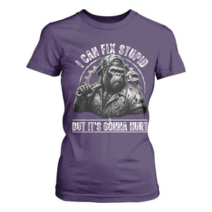 Funny Gorilla Mechanic T Shirt For Women I Can Fix Stupid But Its Gonna Hurt TS12 Purple Print Your Wear
