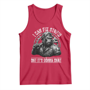 Funny Gorilla Mechanic Tank Top I Can Fix Stupid But Its Gonna Hurt TS12 Red Print Your Wear