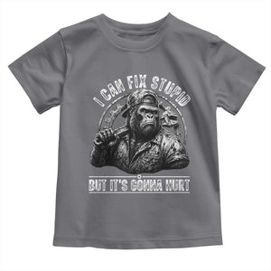 Funny Gorilla Mechanic Toddler T Shirt I Can Fix Stupid But Its Gonna Hurt TS12 Charcoal Print Your Wear
