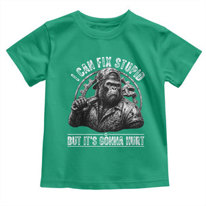 Funny Gorilla Mechanic Toddler T Shirt I Can Fix Stupid But Its Gonna Hurt TS12 Irish Green Print Your Wear