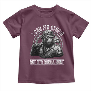 Funny Gorilla Mechanic Toddler T Shirt I Can Fix Stupid But Its Gonna Hurt TS12 Maroon Print Your Wear
