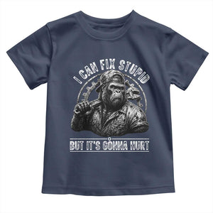Funny Gorilla Mechanic Toddler T Shirt I Can Fix Stupid But Its Gonna Hurt TS12 Navy Print Your Wear