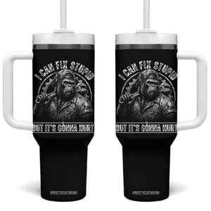 Funny Gorilla Mechanic Tumbler With Handle I Can Fix Stupid But Its Gonna Hurt TS12 One Size: 40 oz Black Print Your Wear