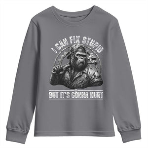 Funny Gorilla Mechanic Youth Sweatshirt I Can Fix Stupid But Its Gonna Hurt TS12 Charcoal Print Your Wear