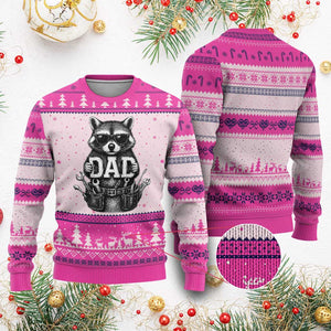 Funny Raccoon Dad Mechanic Ugly Christmas Sweater Trash Panda Fathers Day Gift TS12 Hot Pink Print Your Wear