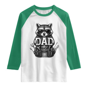 Funny Raccoon Dad Mechanic Raglan Shirt Trash Panda Fathers Day Gift TS12 White Kelly Green Print Your Wear