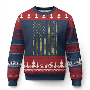 Promoted To Grandpa Est 2026 Patriotic American Flag Camo Ugly Christmas Sweater TS12 Navy Red Print Your Wear