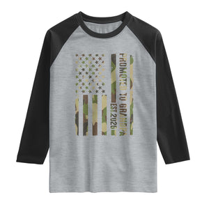 Promoted To Grandpa Est 2026 Patriotic American Flag Camo Raglan Shirt TS12 Heather Gray Black Print Your Wear