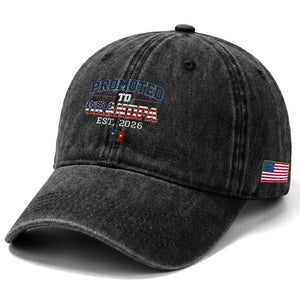 Patriotic Promoted To Grandpa Est 2026 Washed Cotton Baseball Cap US Flag New Father Gift TS12 Print Your Wear
