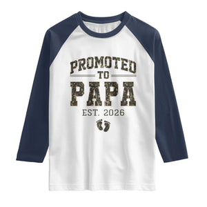 Promoted To Dad Est 2026 Camo Raglan Shirt Hunting Style New Dad Gift Graphic TS12 White Navy Print Your Wear